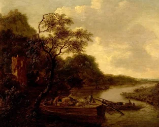 Scène fluviale avec bateau